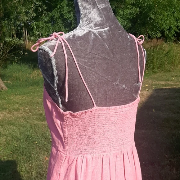 SWEET💞LINEN blendOld Navy Pink Tie-Strap Mini Dress Fits M POCKETS!!! - Picture 5 of 12